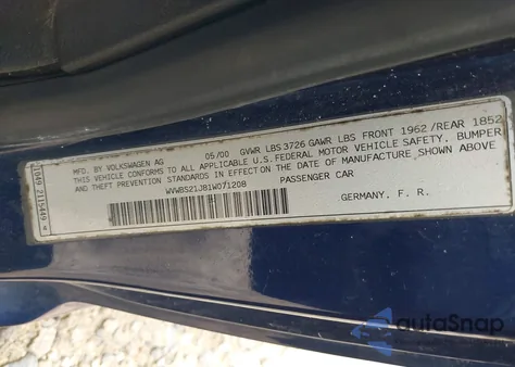 2001 Volkswagen Golf Gl из США, поврежденный, VIN WVWBS21J81W071208